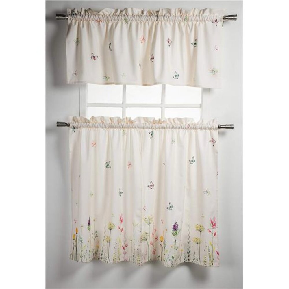 100% Cotton Curtain Botanical Fresh Set of 3 Window Curtains for Café Bedrooms
